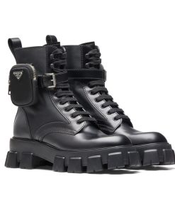 Prada Monolith Brushed Leather And Re Nylon With Pouch Boots Black 2Ue007 3Lfr F0002 F D002