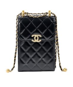 Chanel Trendy Cc Phone Holder Quilted Crossbody Bags Black 17Cm