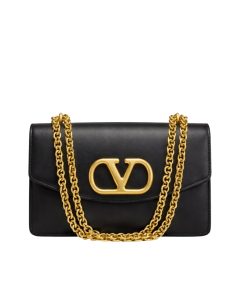Valentino Garavani Vain Small Shoulder Bag In Shiny Black 19cm 6W2B0R17GCB 0NO