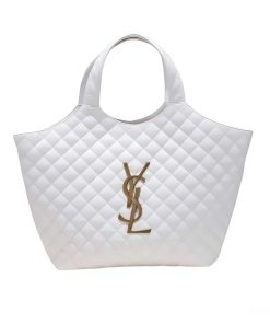 Saint Laurent Icare Maxi Shopping Bag In Quilted 50Cm White