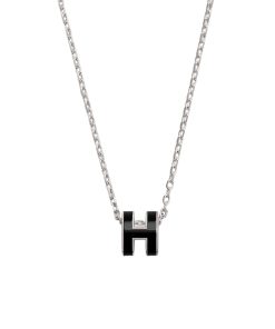 Hermes Mini Pop H Pendant Necklace Black And Silver