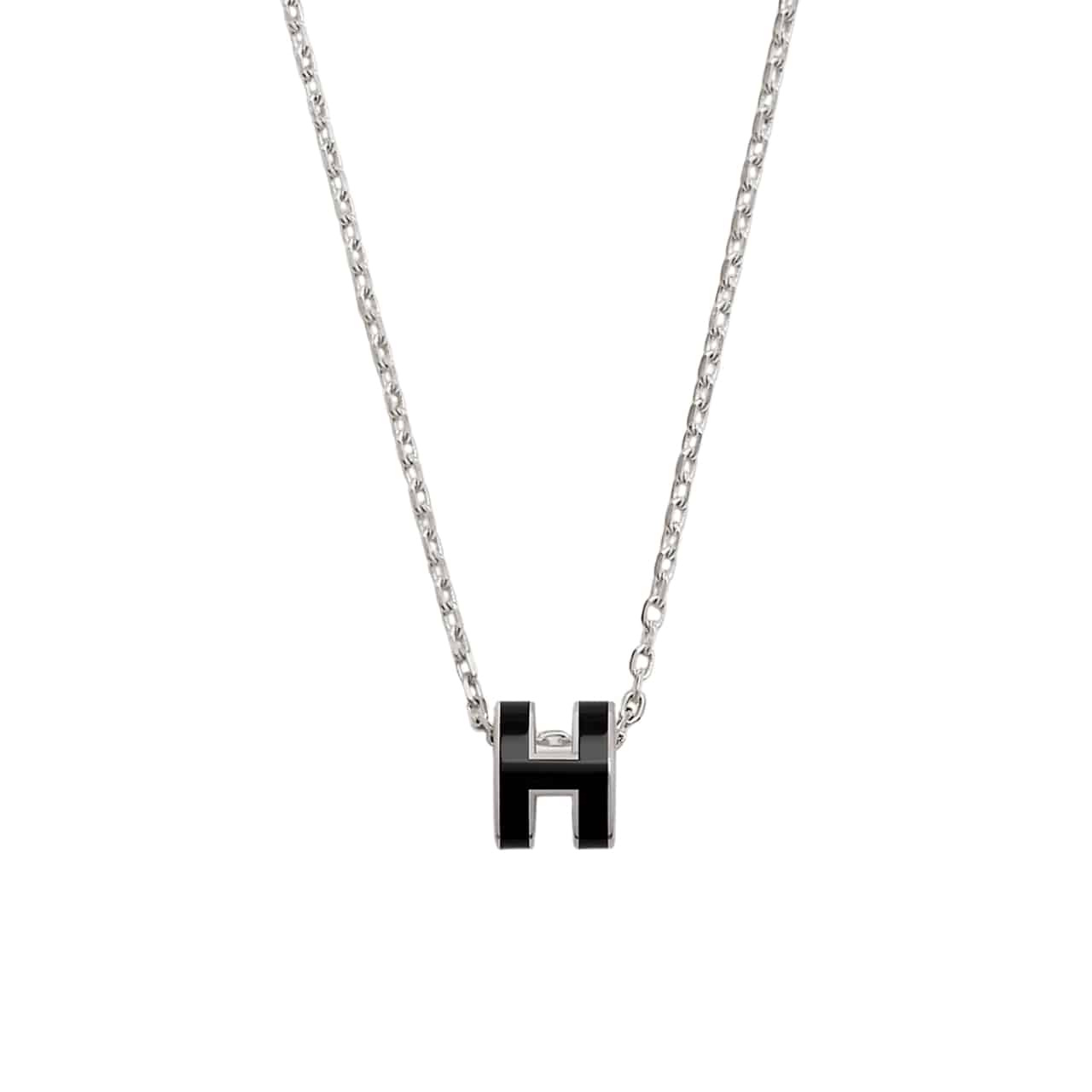 Hermes Mini Pop H Pendant Necklace Black And Silver