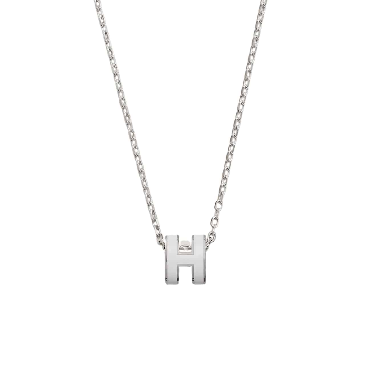 Hermes Mini Pop H Pendant Necklace White And Silver