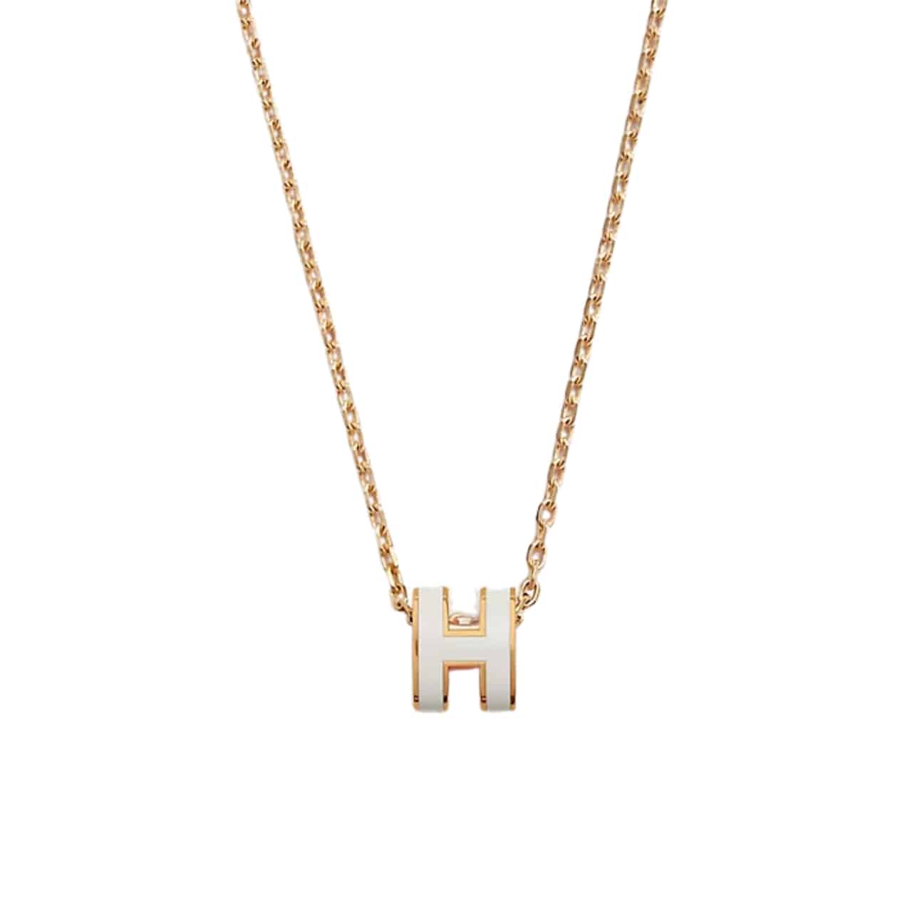 Hermes Mini Pop H Pendant Necklace White And Gold
