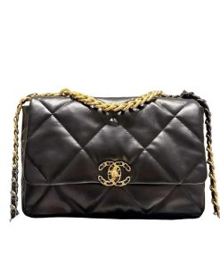 Alternative view of Chanel 19 Flap Bag Shiny Gold And Silver Tone Black 30Cm