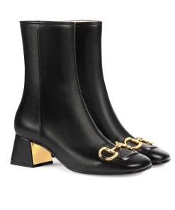 Alternative view of Gucci Women’S Horsebit Mid Heel Ankle Boots Black 643888 Bko00 1000