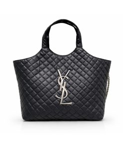 Saint Laurent Icare Shopping Bag In Quilted Silver Hardware Black 40Cm