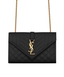 Alternative view of Saint Laurent Envelope Small In Quilted Grain De Poudre Embossed Leather Gold Black 21Cm 600195Bow911000