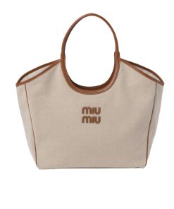 Alternative view of Miumiu Large Ivy Canvas And Leather Bag Beige And Brandy 37Cm 5BG286 2CRN F062F V OOO