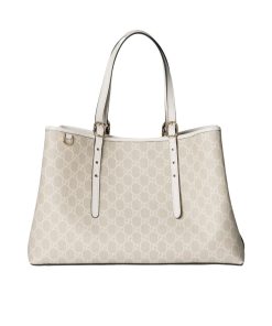 Gucci Gg Emblem Large Tote Bag Beige And White Coated Fabric 38Cm 815213 Fad6L 9641