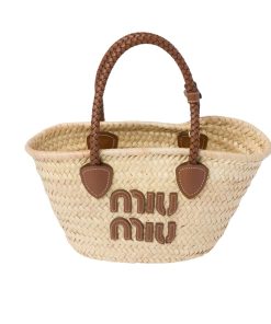 Alternative view of Miumiu Woven Fabric Tote Bag Beige And Cognac 16Cm 5Bg273 2Ddh F0A5T V Ooo
