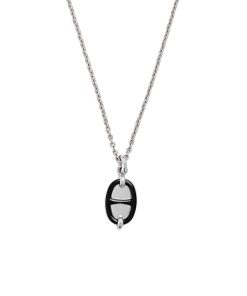 Hermes Mini Maillon Pendant Small Model Necklace Silver Tone With Black H100053Fp03