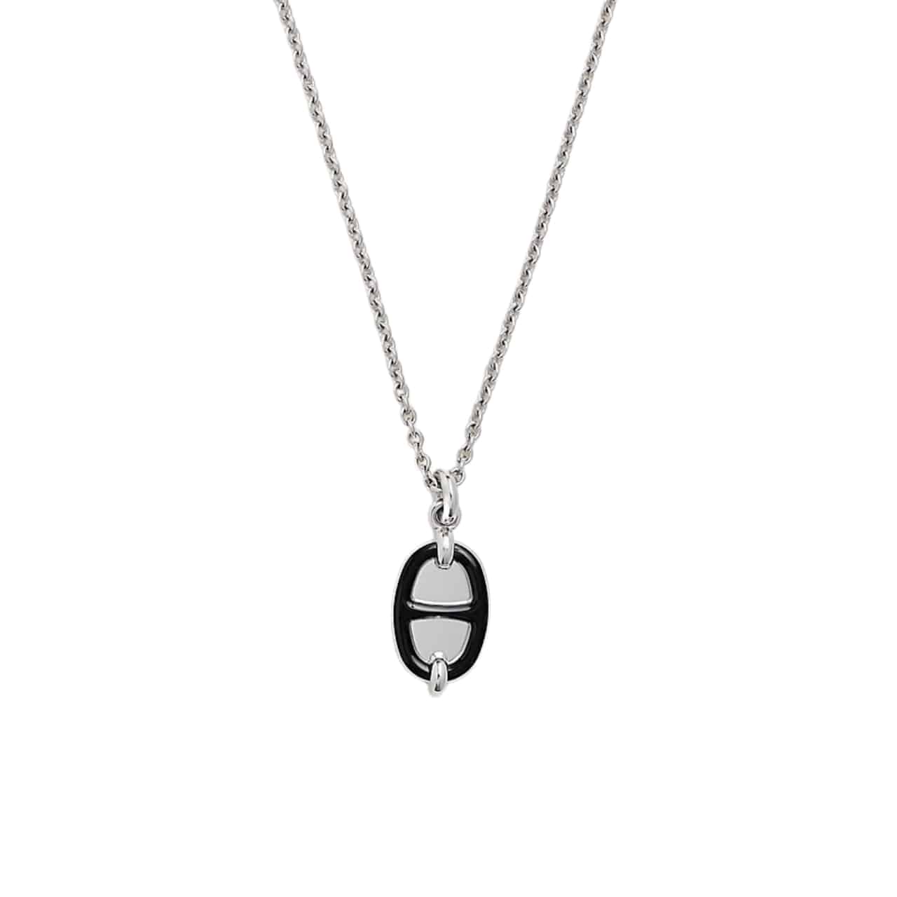 Hermes Mini Maillon Pendant Small Model Necklace Silver Tone With Black H100053Fp03