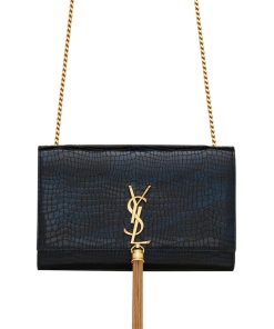 Alternative view of Saint Laurent Kate Medium With Tassel In Shiny Crocodile Embossed Leather Black 22Cm 354119Aaay14083