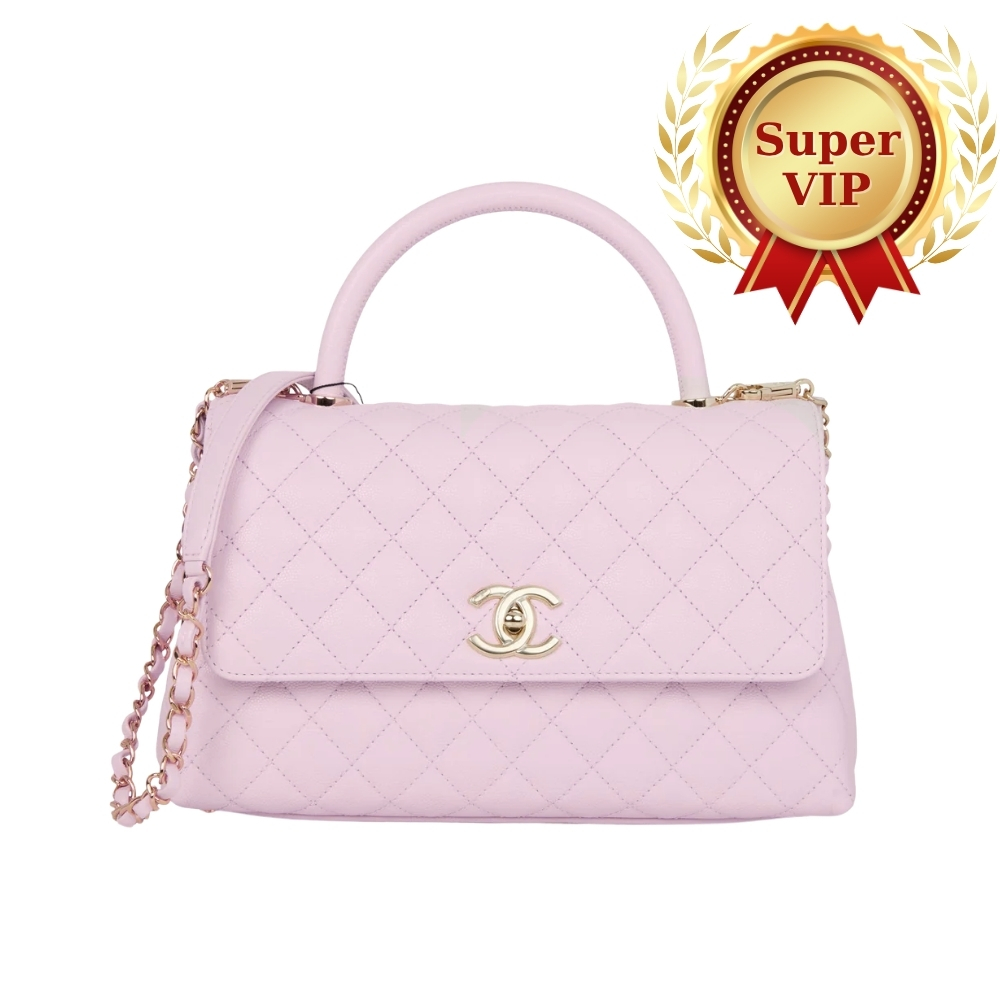 [Super Vip 1:1] Chanel Small Coco Handle Bag Gold Light Pink 23Cm