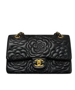 Chanel Flap Bag With Camellia Flower Chain Black 26Cm