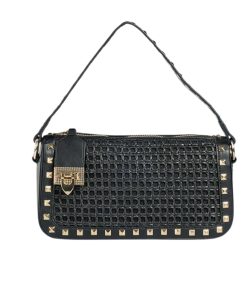 Alternative view of Valentino Garavani Rockstud Raffia Small Crossbody Bag Black 19Cm