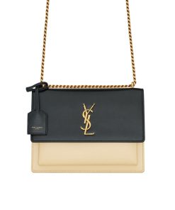 Saint Laurent Sunset Medium Chain Bag In Smooth Leather Bag Beige Black 22Cm 442906D42Ew1089