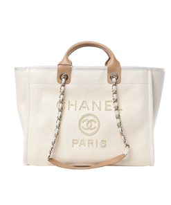 Chanel Shopping Bag With Pearls White 38Cm