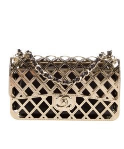 Alternative view of Chanel Metallic Diamond Lined Black Leather Chain Flap Bag Gold 18Cm As2514 B05552 Nc533