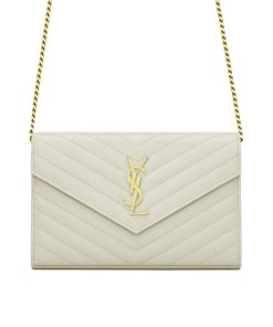 Saint Laurent Classic Cassandre Chain Wallet In Grain De Poudre Leather White 24Cm 377828Bow019207