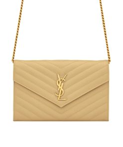 Saint Laurent Classic Cassandre Chain Wallet In Grain De Poudre Leather Beige 22Cm 377828Bow012721