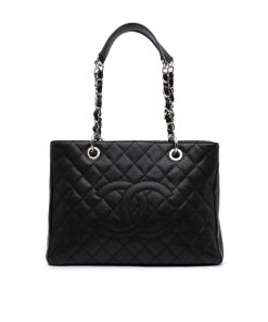 Alternative view of Chanel Grand Shopping Tote Bag Black Caviar Silver Tone Chain 34Cm