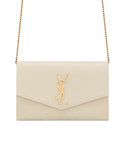 Alternative view of Saint Laurent Uptown Chain Wallet In Grain De Poudre Embossed Leather Blanc Vintage 19Cm 6077881Gf0J9207