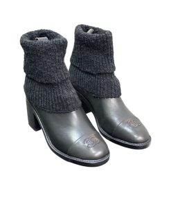 Chanel Leather Knit Boots Black