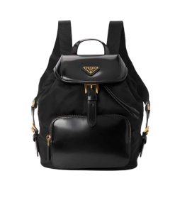 Prada Women Re Nylon And Brushed Backpack Black 27Cm