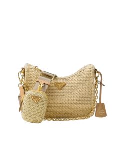 Prada Re Edition 2005 Crochet Bag Raffia Natural Tan 22CM 1BH204 2A2T F0018 V V9L