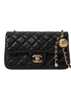 Chanel Flap Bag Mini Cc Rectangular Pearl Crush Gold Black 20Cm As1787 B18602 94305