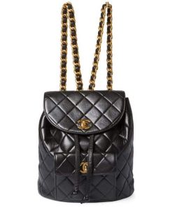 Chanel Women Black Leather Quilted Backpack 24Cm