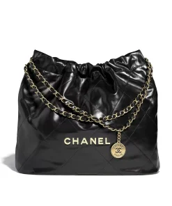 Chanel 22 Handbag Shiny And Gold Tone Metal Black 42Cm As3261 B19059 94305