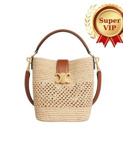 [Super Vip 1:1] Celine Small Louise Bucket In Raffia Natural And Tan 19Cm 119742Gns 02Nt