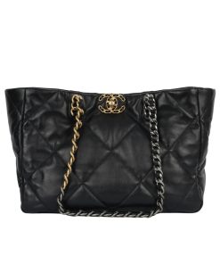 Chanel Quilted 19 East West Shopping Bag Black 35Cm