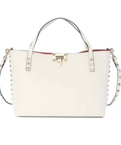 Valentino Garavani Rockstud Small Tote Bag White 28Cm