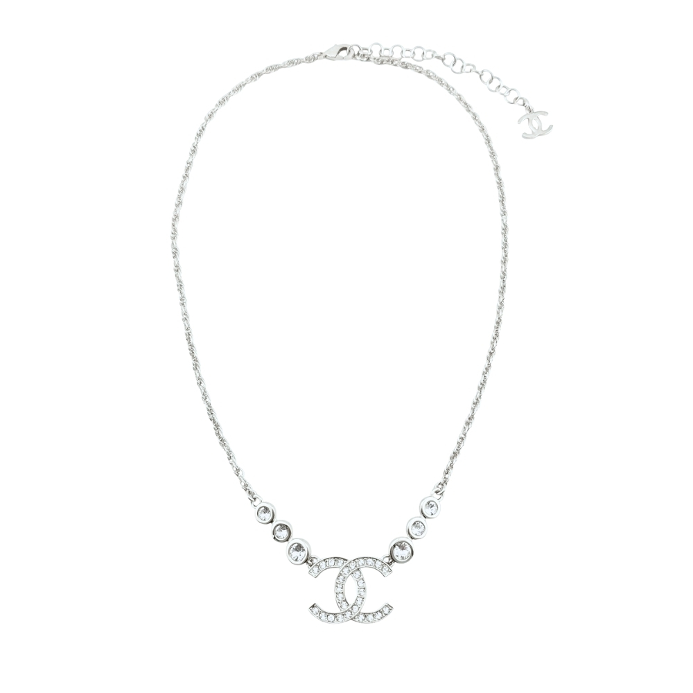 Chanel Cc Silver Metal Necklace