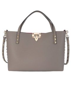 Valentino Garavani Rockstud Small Tote Bag Grey Genuine 28Cm