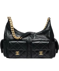 Alternative view of Chanel Maxi Hobo Bag Gold Tone Metal Black 25Cm