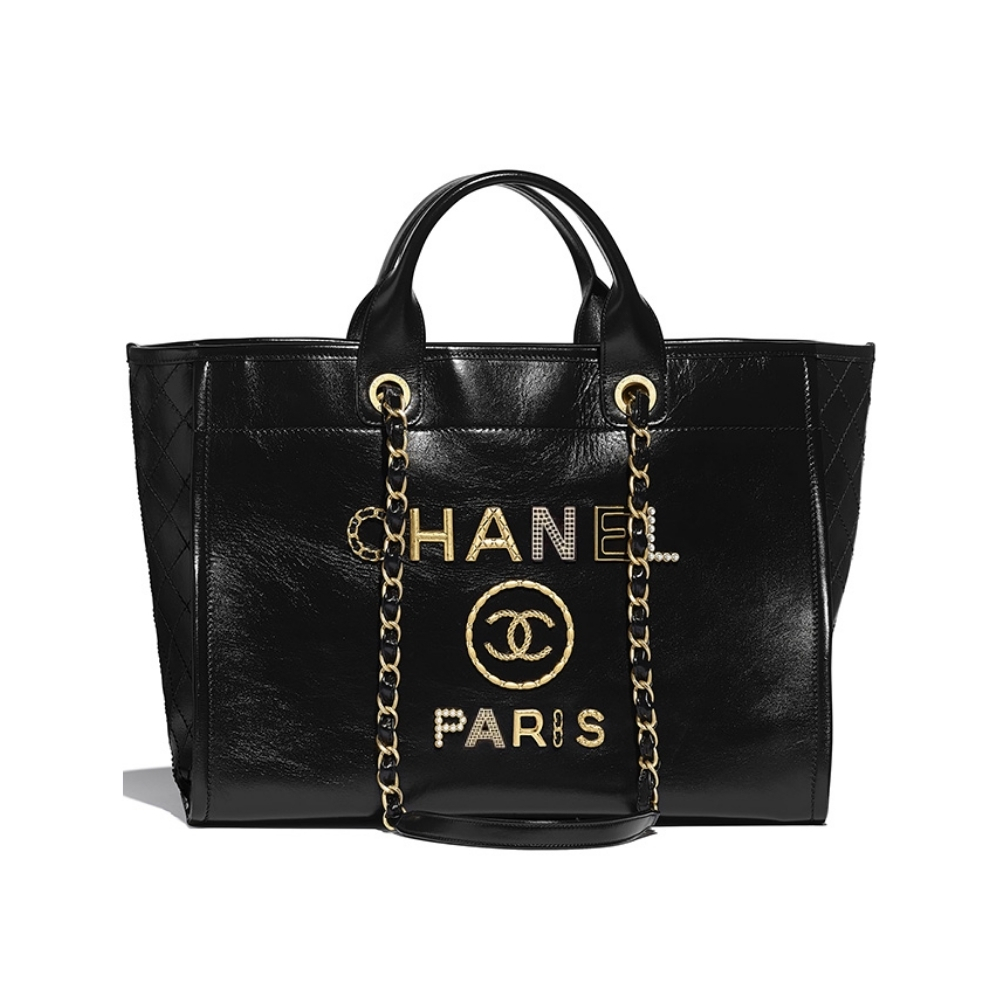 Chanel Deauville Large Shopping Bag Leather Black 38Cm
