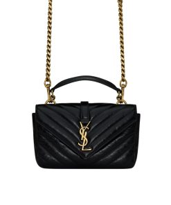 Alternative view of Saint Laurent College Mini Chain Bag In Shiny Crackled Leather Black 20Cm 779430Dzh071000