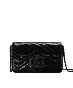 Gucci Gg Marmont Patent Super Mini Bag Black Patent 17Cm 476433 Aacde 1000
