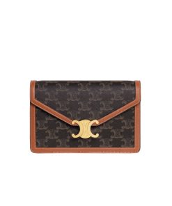 Celine Wallet On Chain Margo In Triomphe Canvas And Calfskin Tan 20Cm 10L462Dqb 04Lu