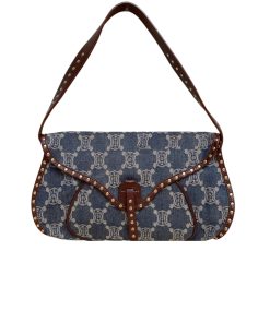 Alternative view of Celine Studded Baguette Bag Macadam Denim Blue Brown 25Cm