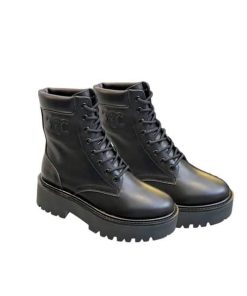 Celine Lace Up Boot With Triomphe Celine Bulky In Calfskin Black