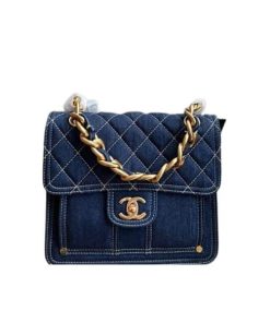Chanel Double Flap Shoulder Bag Denim 22Cm
