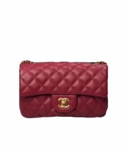 Chanel Quilted Mini Cc Rectangular Pearl Crush Flap Bag Red 20Cm