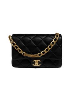 Chanel Flap Bag With Silver Hardware Black 21Cm