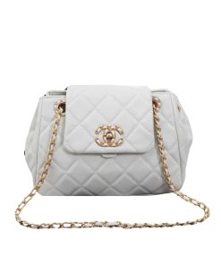 Chanel Mix Accordion Cc Flap Bag Quilted Glazed White 23Cm